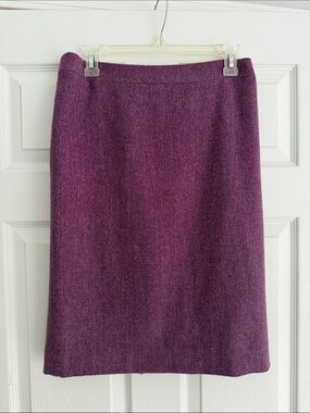 J. Crew 100% Wool Deep Purple Herringbone Wool Pencil Skirt Size 4